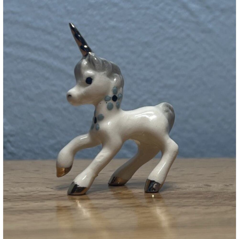 Retired Hagen Renaker Unicorn Baby Porcelain Ceramic Gold-Accents Figurine